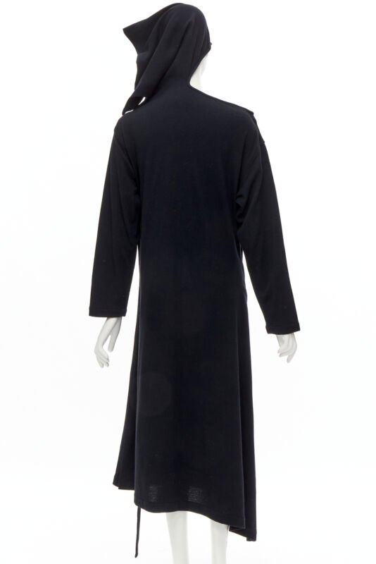 rare COMME DES GARCONS 1980's Vintage black asymmetric neckline hooded dress M