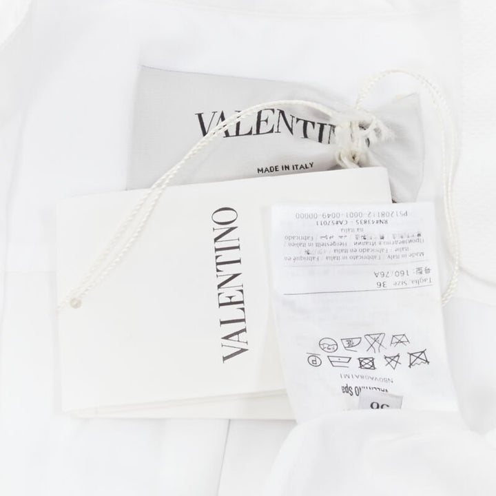 VALENTINO white cotton black floral lace hem shirt dress IT36 XS