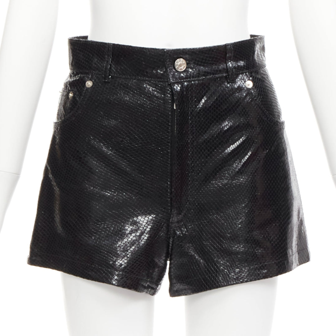 MANOKHI black genuine scaled leather high waisted shorts FR36 XS
