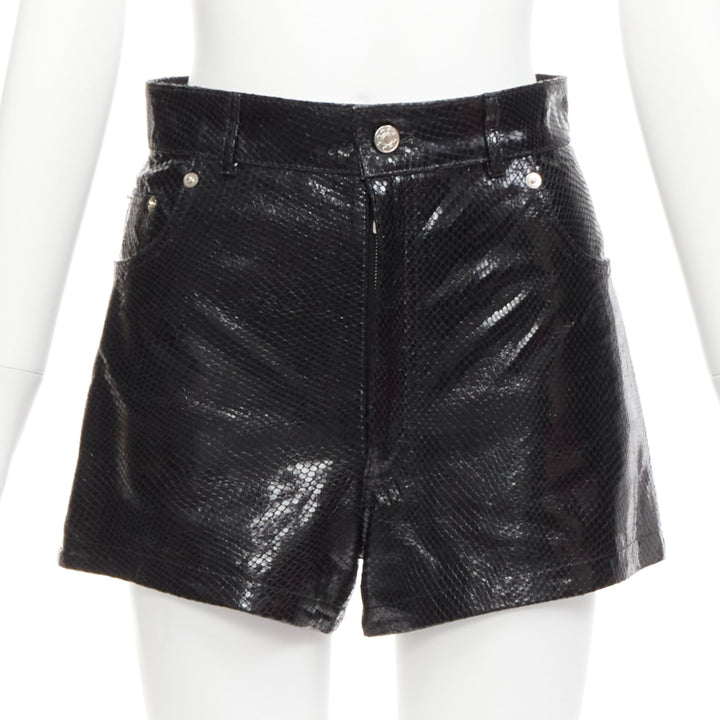 MANOKHI black genuine scaled leather high waisted shorts FR36 XS