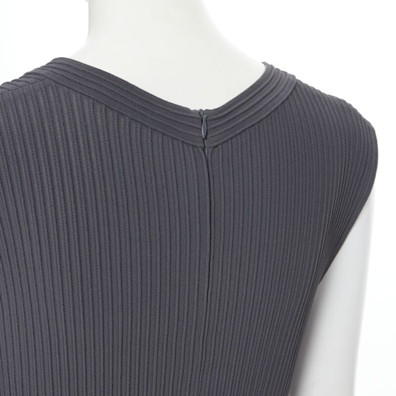 ALAIA dust grey ribbed V-neck sleeveless fit flared cocktail dress M