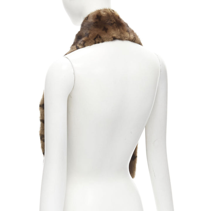 LOUIS VUITTON 100% Vison Mink fur brown monogram print shawl scarf