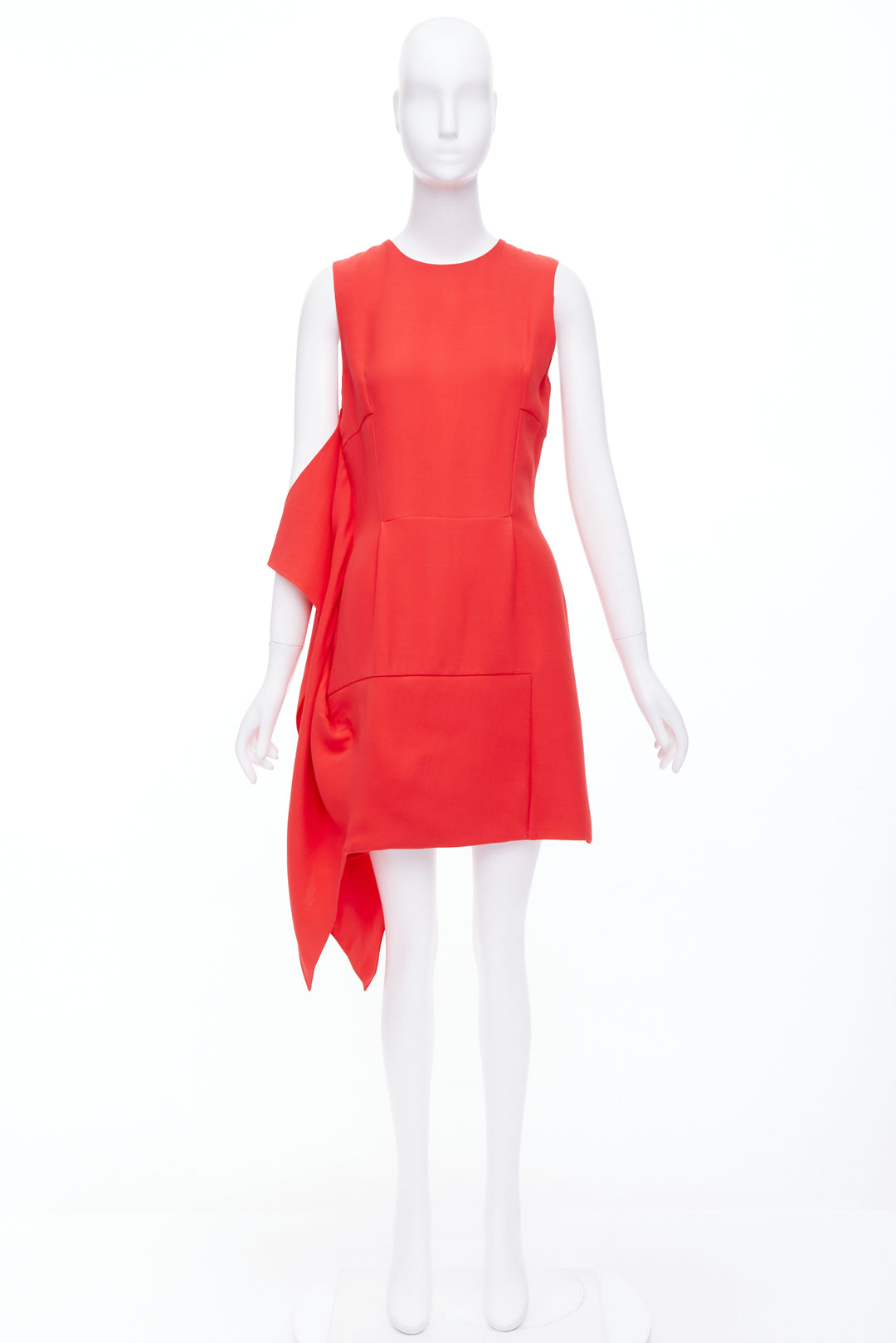 DIOR Raf Simons red silk wool drape side crew neck mini shift dress FR38 M