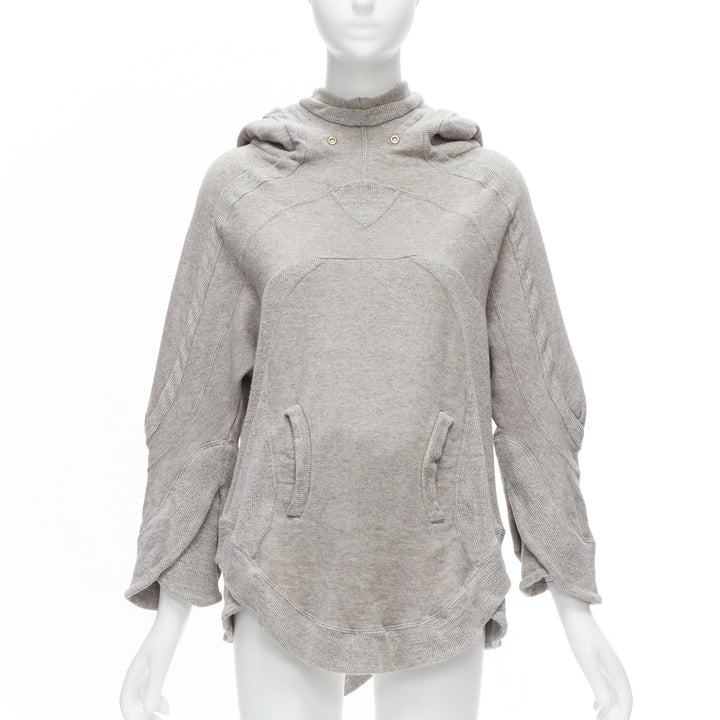 UNDERCOVER grey cotton wool panelled sleeves oversized hooded sweatshirt JP1 S