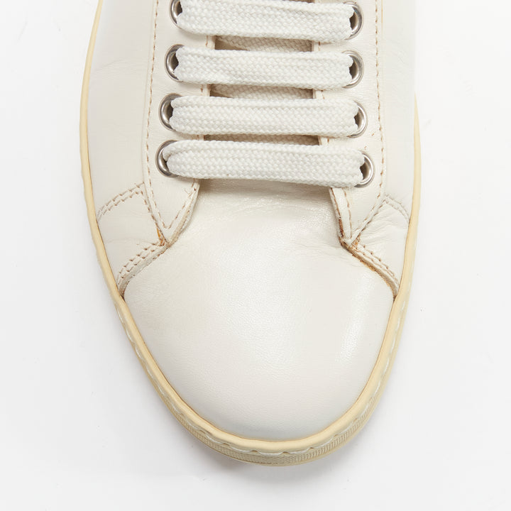TOM FORD TF logo cream stiff leather minimal classic lace up sneakers EU36