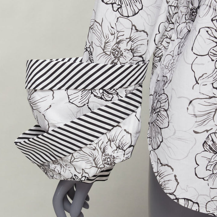 SILVIA TCHERASSI Jessica white floral print tiered cuff crew neck top S