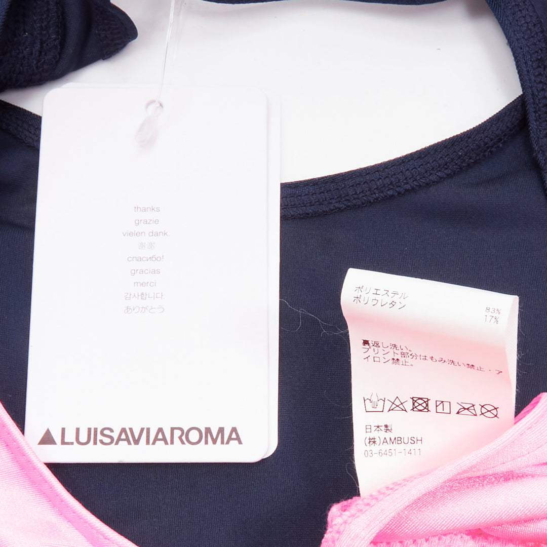 AMBUSH pink navy panelled logo back waist tie cropped sports top Size 1 S