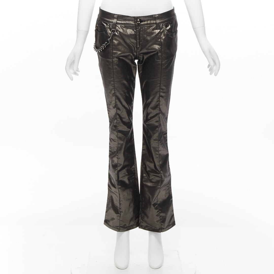GUCCI Vintage gold gunmetal sheen hip chain flare leg pants IT42 M