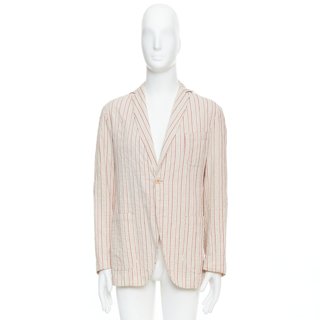 ROMEO GIGLI red beige cotton striped applique slim blazer IT48 M