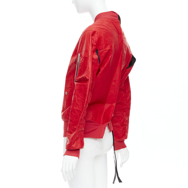 UNRAVELPROJECT red leather tyvek orange nylon lined bomber jacket IT38 XS