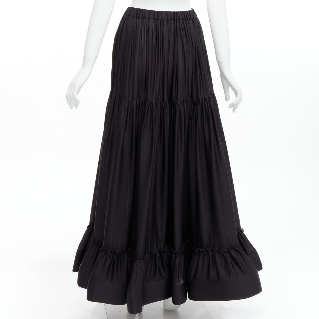 STELLA MCCARTNEY 100% silk black crin flounce hem tiered midi skirt IT36 XXS
