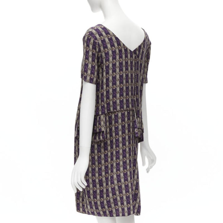 MARNI purple jewel print tier ruffle waist sheath dress IT38 XS