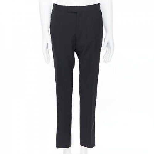 DRIES VAN NOTEN wool cotton blend black verticle striped cropped trousers IT46 S