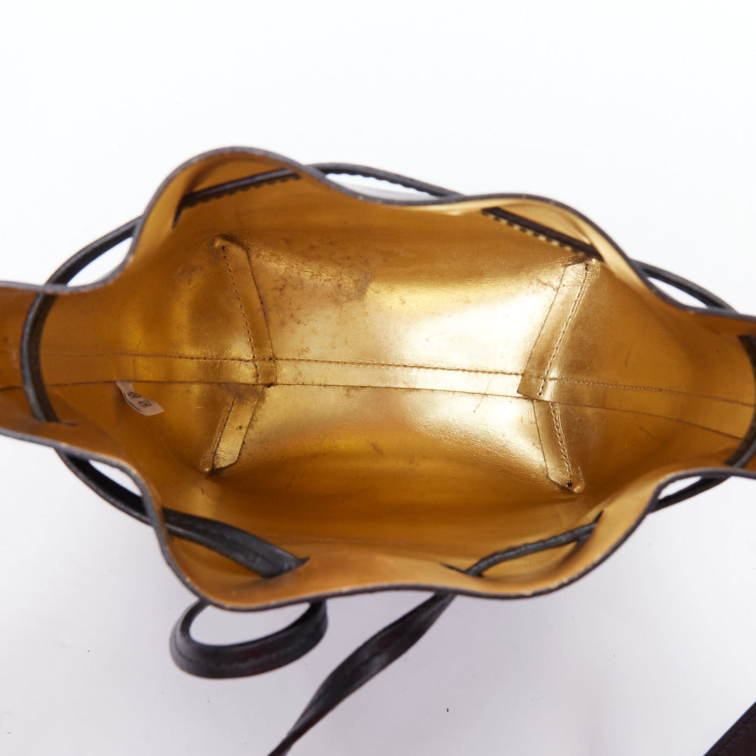 MANSUR GAVRIEL 2015 black smooth leather gold studs mini bucket bag