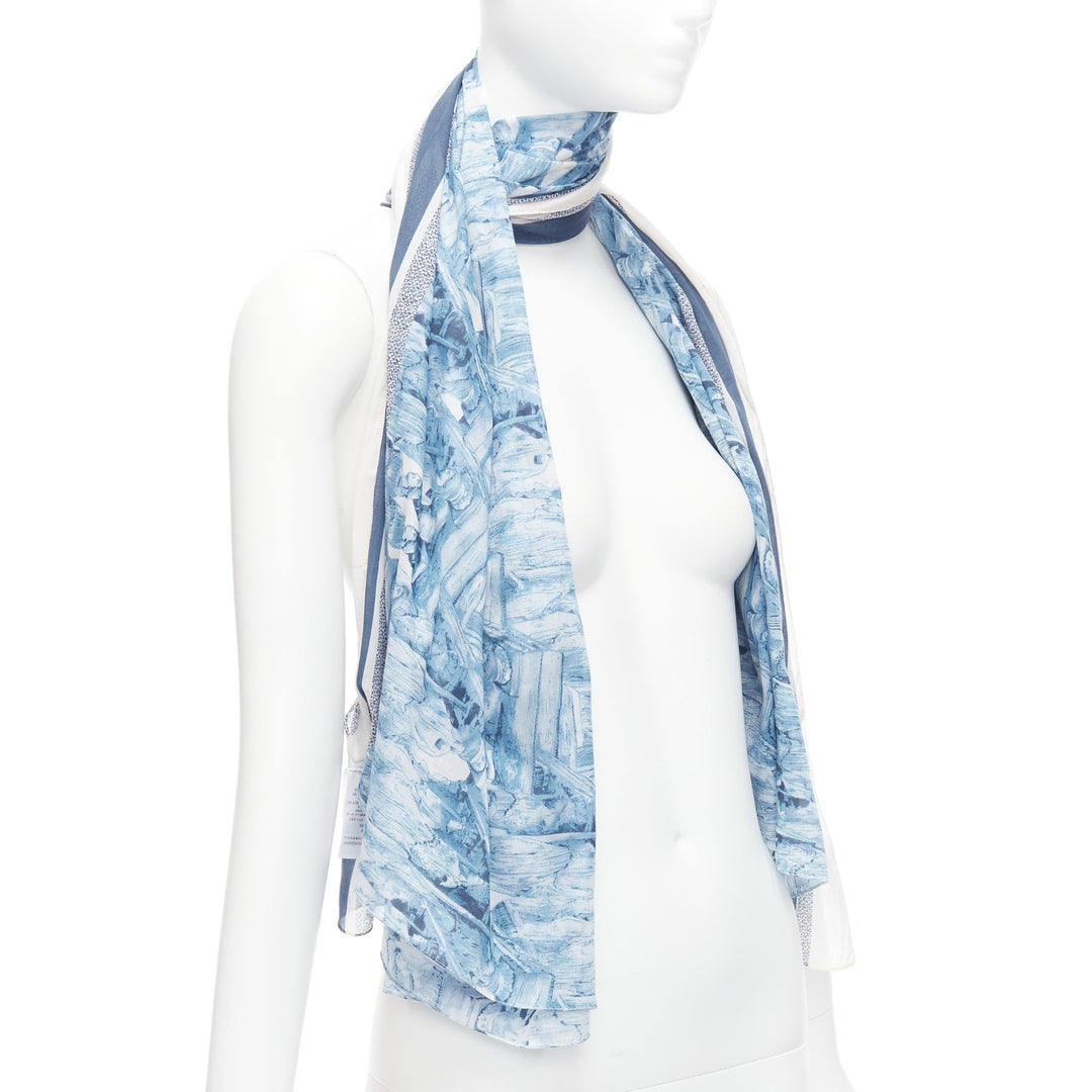 CHRISTIAN DIOR Riviera blue 100% cotton CD logo statues print square scarf