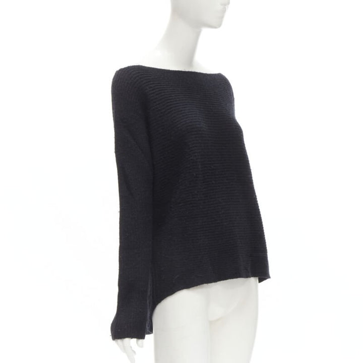 VINCE black merino wool blend boat wide boat neck high low sweater M