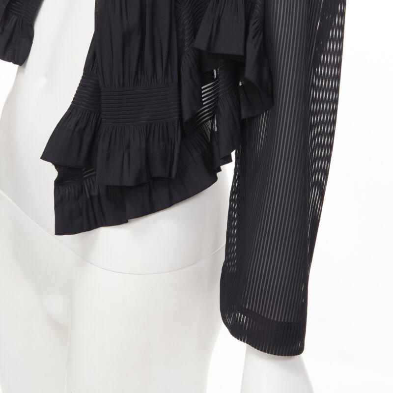 Runway COMME DES GARCONS 80's black striped sheer ruffle cropped blazer jacket S