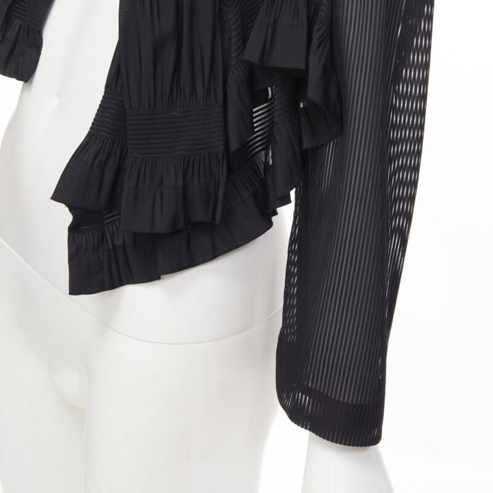Runway COMME DES GARCONS 80's black striped sheer ruffle cropped blazer jacket S
