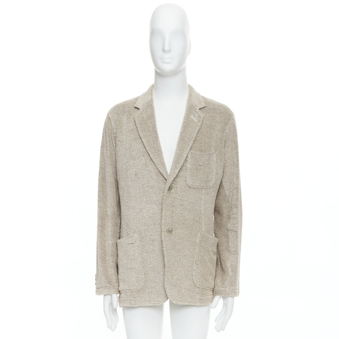 YOHJI YAMAMOTO Costume D'Homme beige linen blend jersey blazer JP3 L