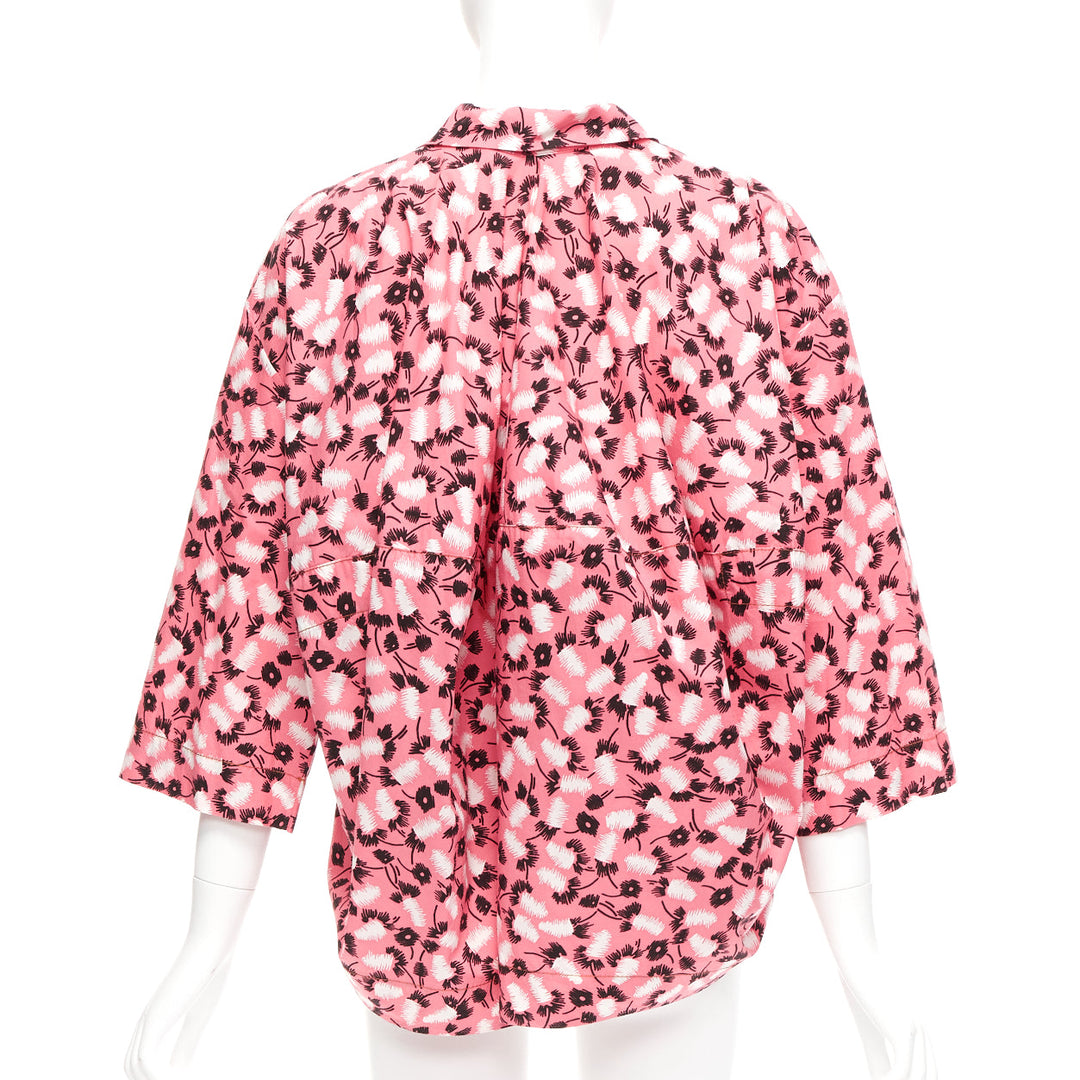 MARNI 100% cotton pink black white feather print boxy shirt IT38 XS