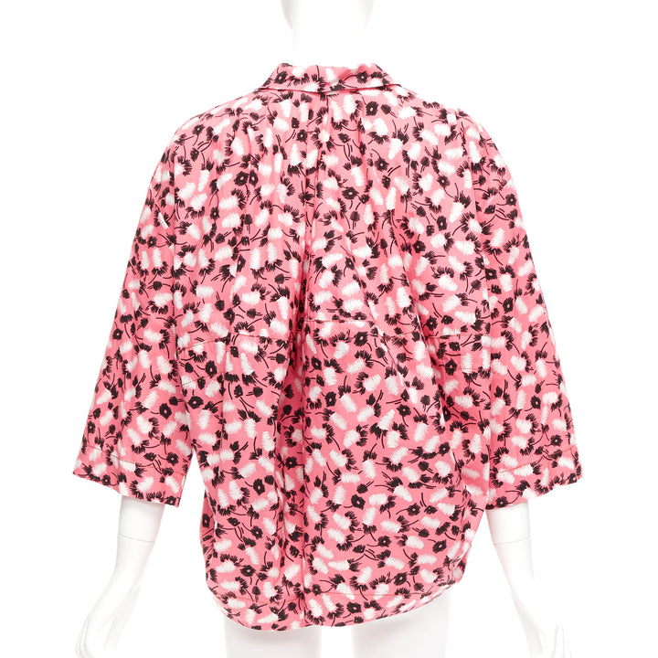 MARNI 100% cotton pink black white feather print boxy shirt IT38 XS