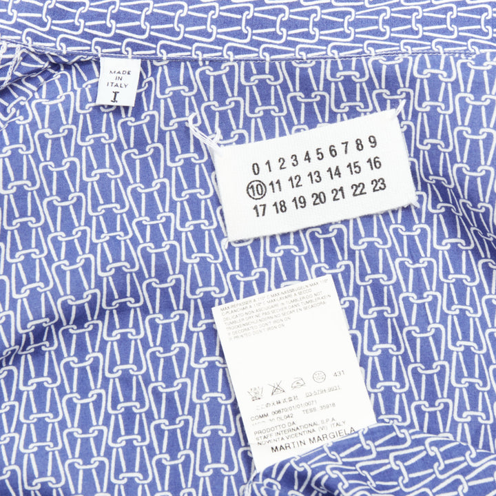 MAISON MARGIELA blue white cotton knitted print dress shirt Sz 1 S