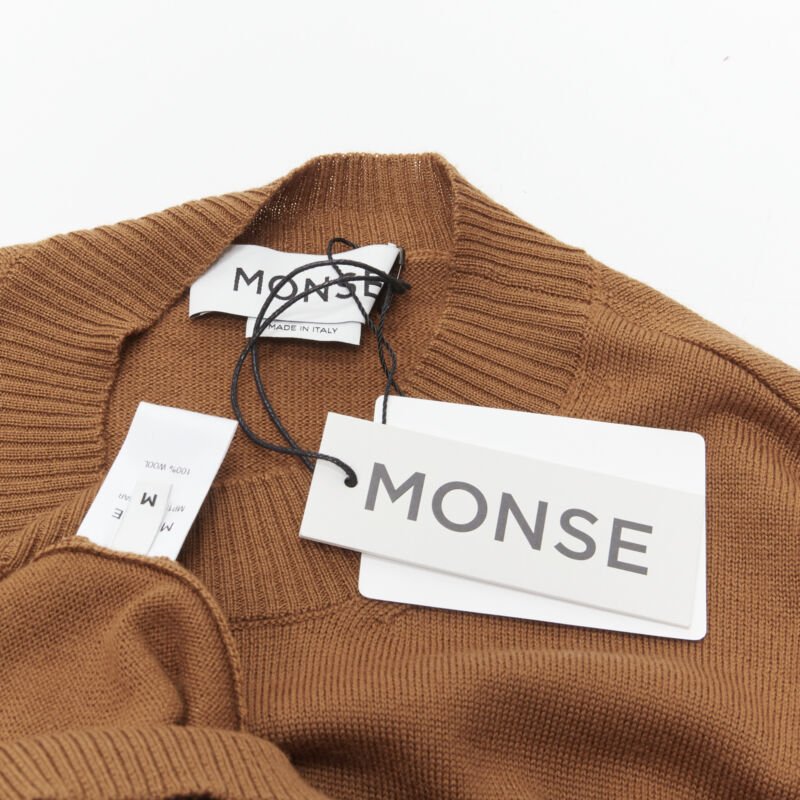 MONSE brown 100% wool XL safety pin draped hem sweater M