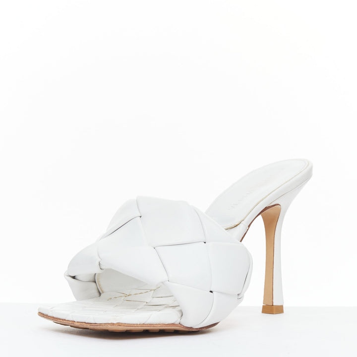 BOTTEGA VENETA Lido Optic White maxi woven lambskin mule heels EU37