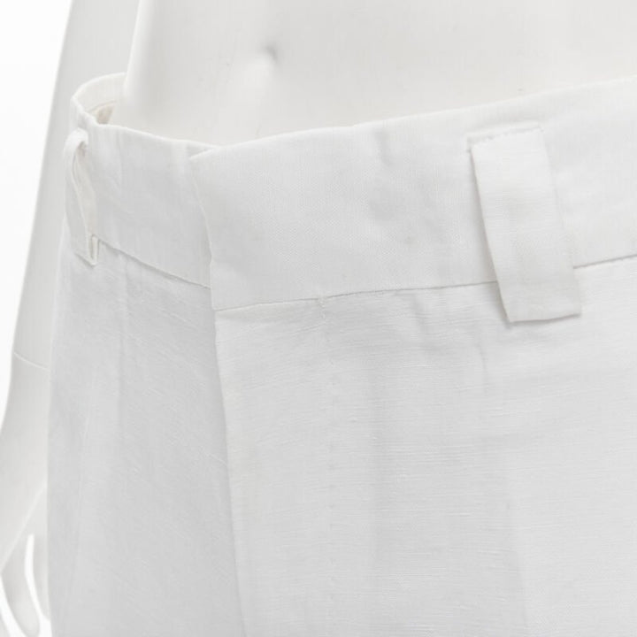 HAIDER ACKERMANN white grosgrain linen drop crotch cropped trousers FR38 S