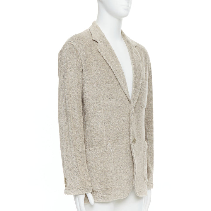 YOHJI YAMAMOTO Costume D'Homme beige linen blend jersey blazer JP3 L