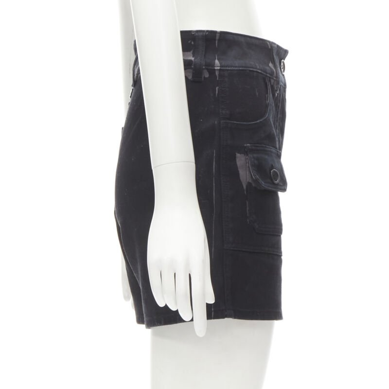 PRADA black grey camo denim triangle logo cargo pocket shorts IT36 XS