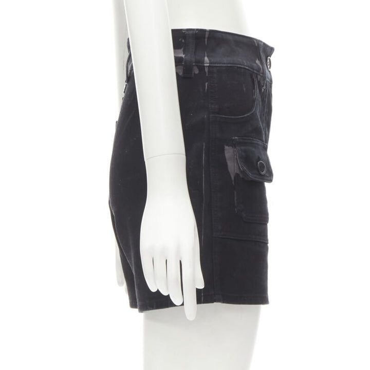 PRADA black grey camo denim triangle logo cargo pocket shorts IT36 XS