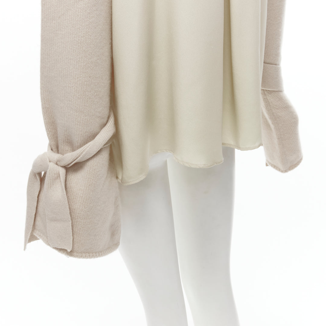 TIBI 100% cashmere beige contrast bow tie cuff oversized sweater S