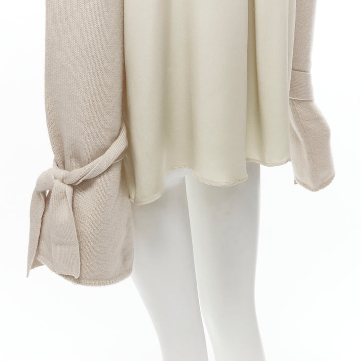 TIBI 100% cashmere beige contrast bow tie cuff oversized sweater S