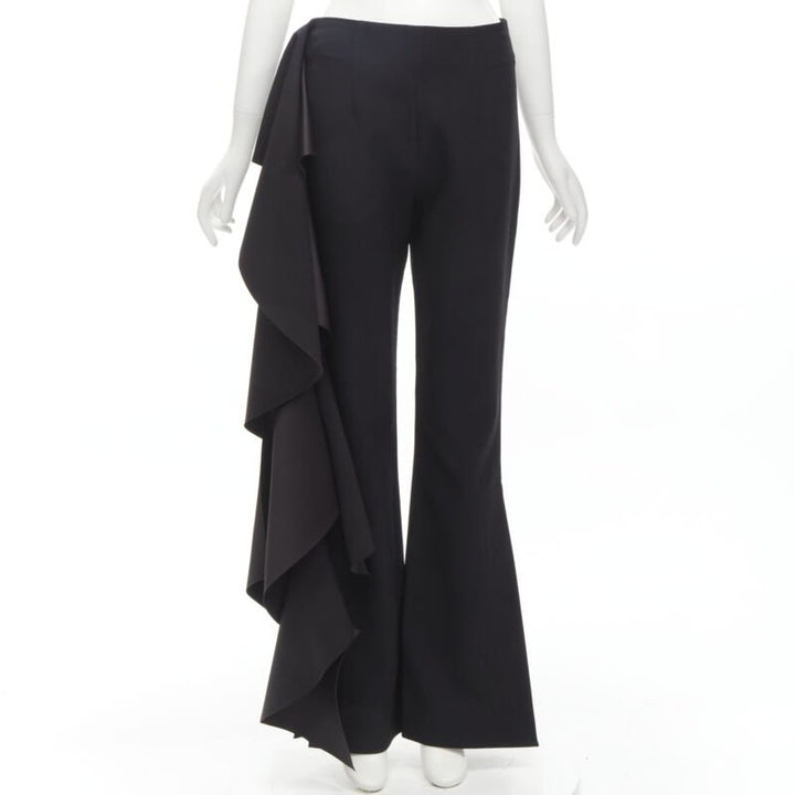 SOLACE black cascade ruffle draped flared trousers pants UK10 US6 M