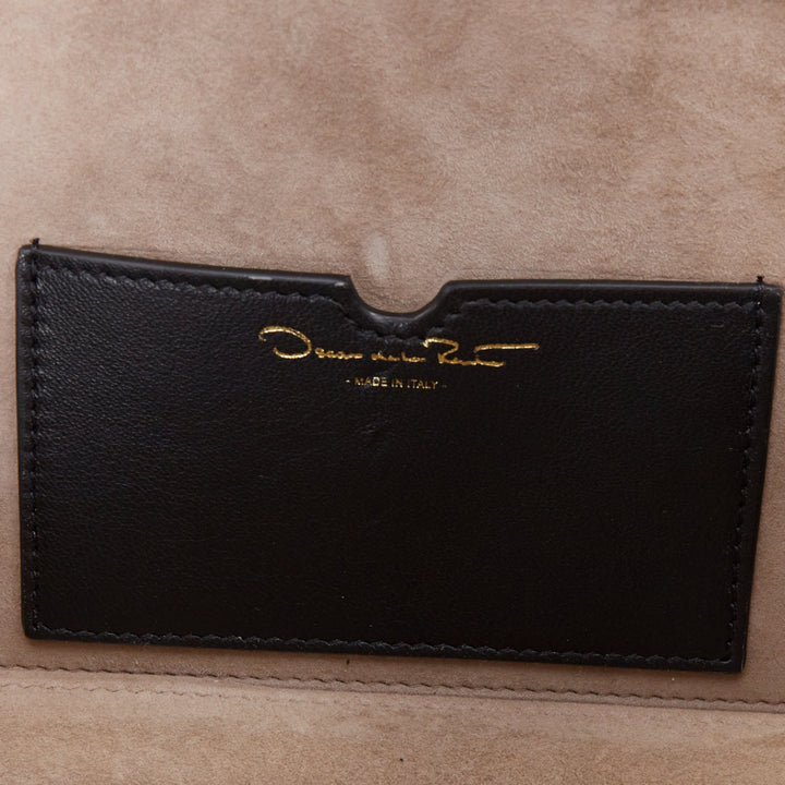 OSCAR DE LA RENTA Alibi Minaudiere black leather gold hardware box clutch