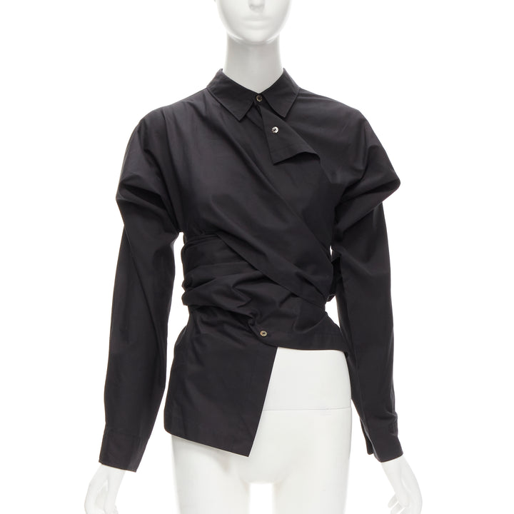 COMME DES GARCONS Vintage 1980's deconstructed wrap bias placket cutout shirt M