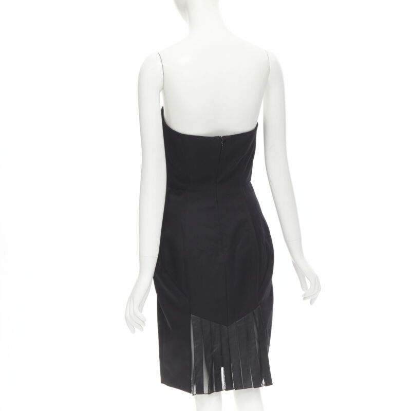 ALEXANDER WANG black built in corset strapless leather pleat back dress US4 S