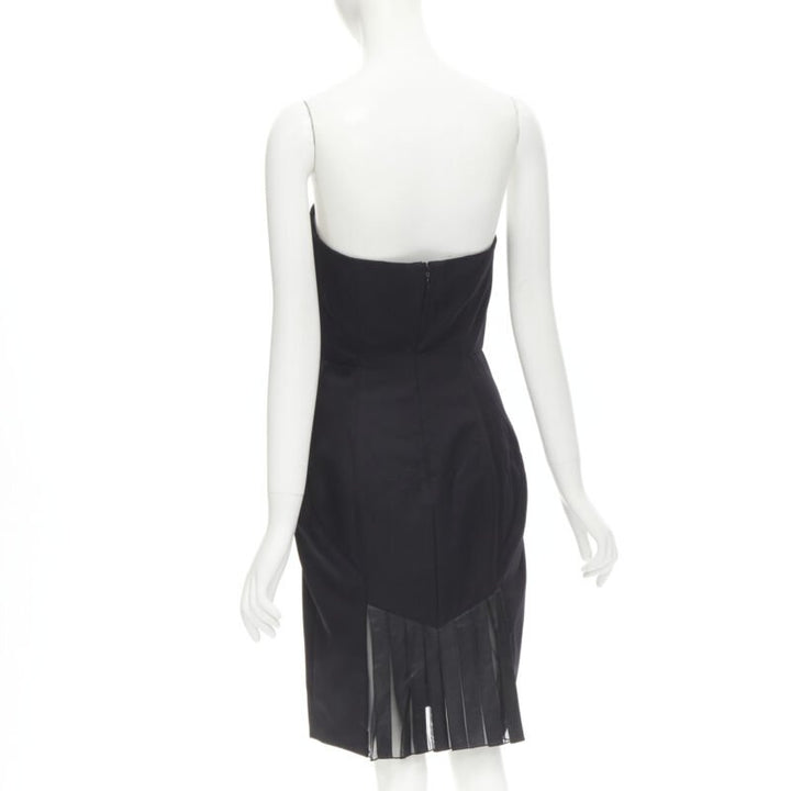 ALEXANDER WANG black built in corset strapless leather pleat back dress US4 S