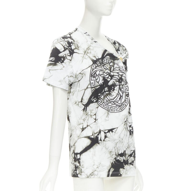 VERSACE Medusa gold ring marble black white tie dye tshirt IT38 S