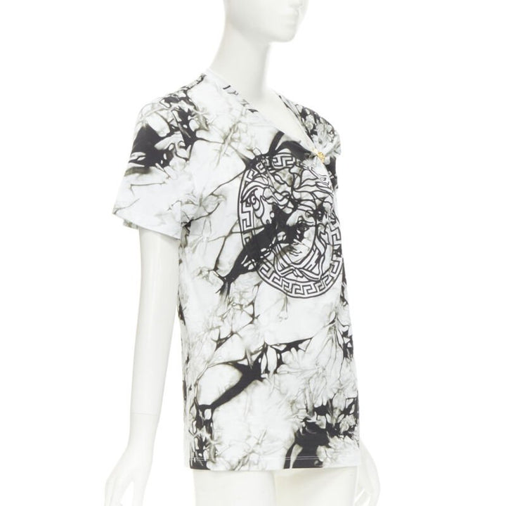 VERSACE Medusa gold ring marble black white tie dye tshirt IT38 S
