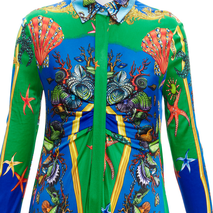 VERSACE 2021 Tresor De La Mer green blue starfish print casual dress IT44 L