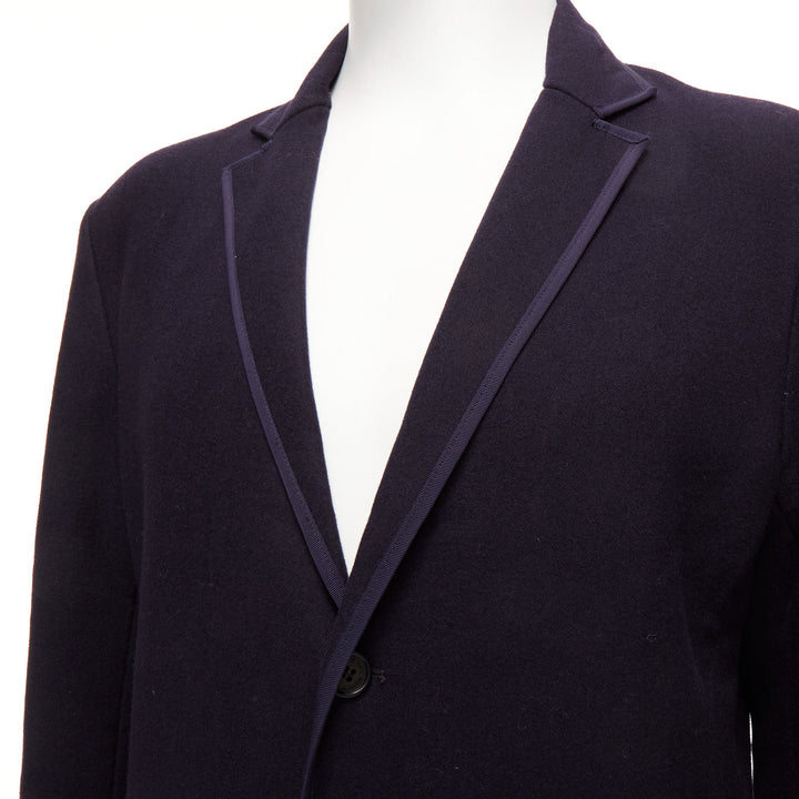 NEIL BARRETT navy wool blend ribbon trimmed pocket detail long coat IT48 M