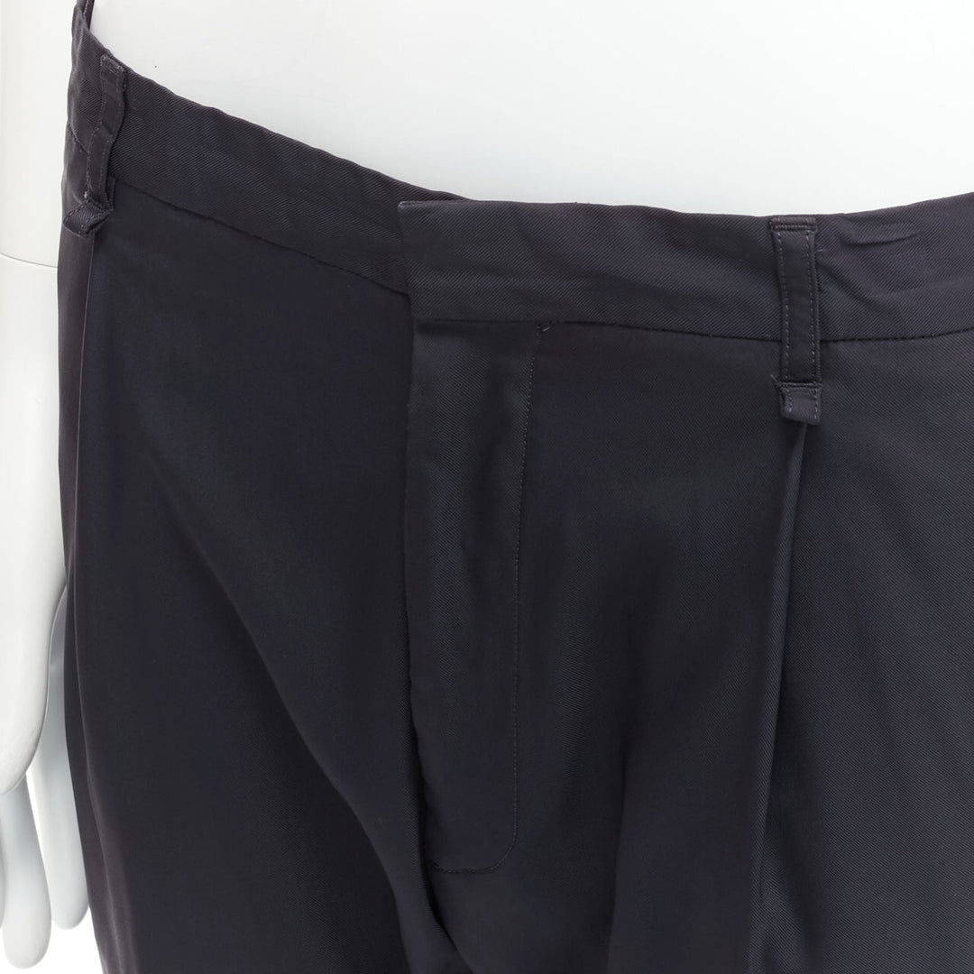 LANVIN navy viscose blend front pleats classy tapered dress pants IT46 S