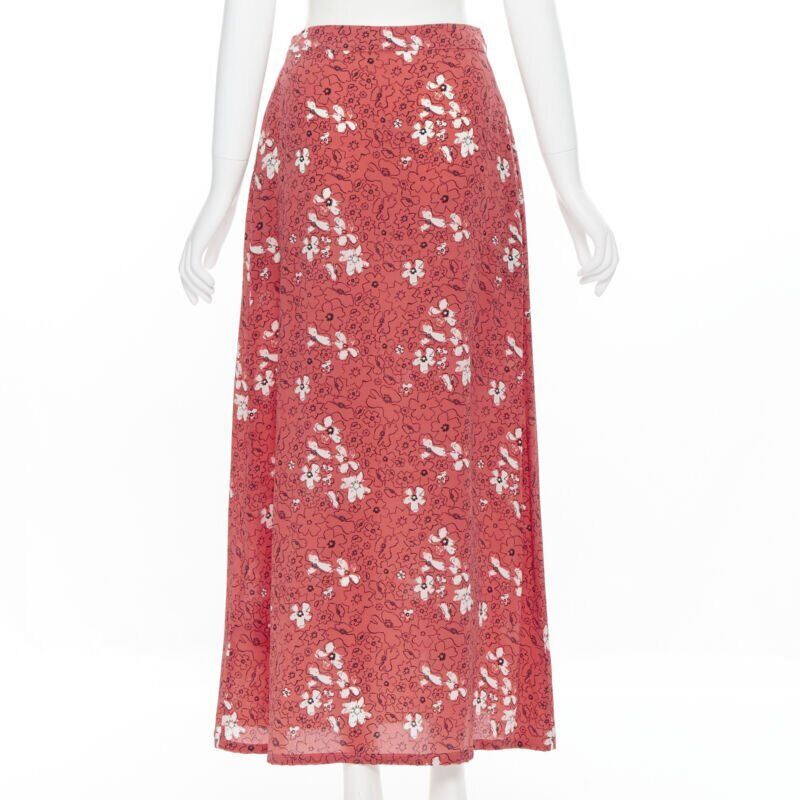 TOMAS MAIER 100% silk pink illustration floral print casual midi skirt US2 XS