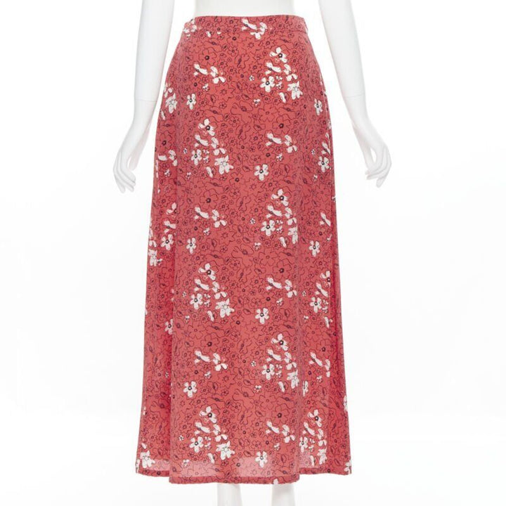 TOMAS MAIER 100% silk pink illustration floral print casual midi skirt US2 XS