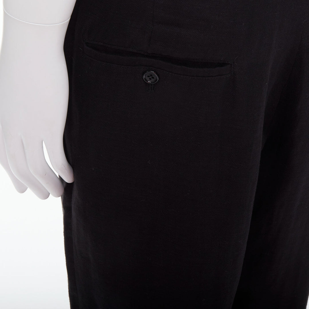 YOHJI YAMAMOTO black hemp cotton tapered back pockets wide pants JP4 XL