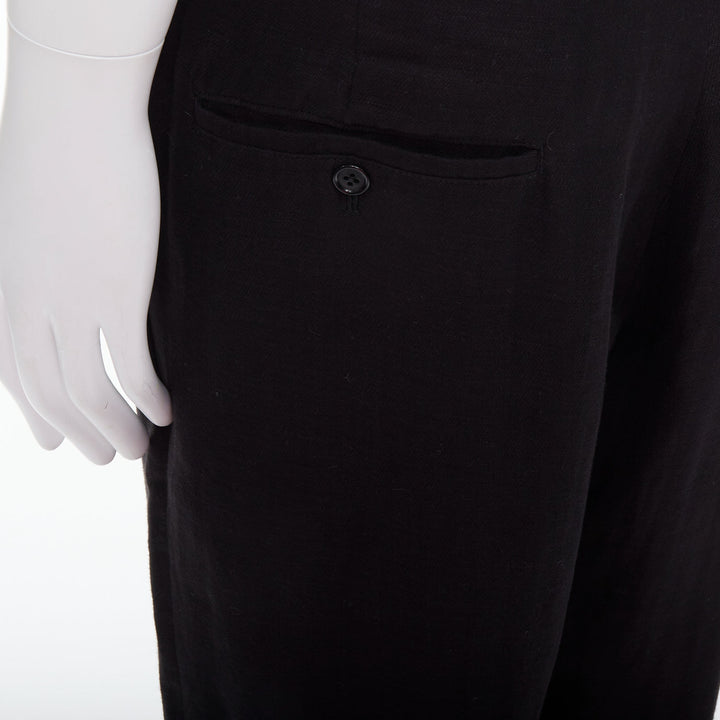 YOHJI YAMAMOTO black hemp cotton tapered back pockets wide pants JP4 XL