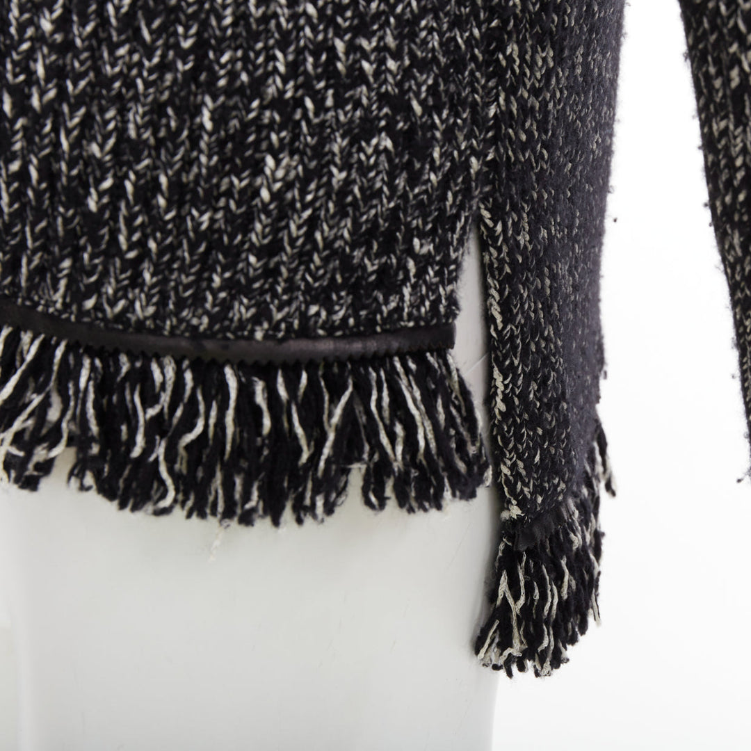 ALEXANDER MCQUEEN grey frayed fringe step hem raglan knit sweater S