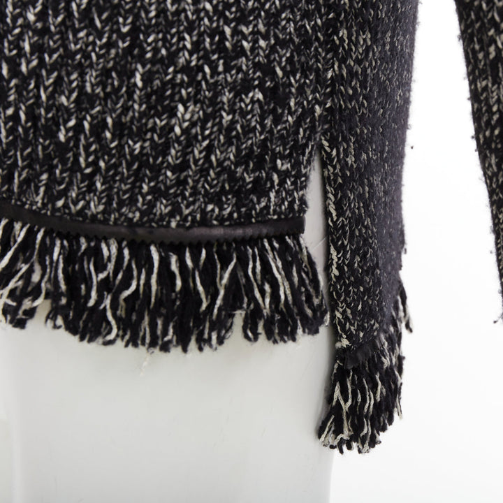 ALEXANDER MCQUEEN grey frayed fringe step hem raglan knit sweater S